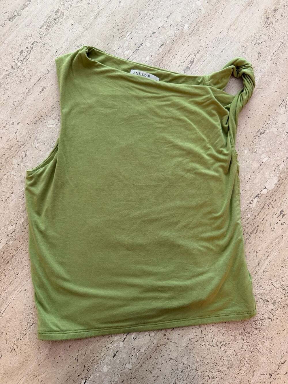 Antistar Olive Green One-Shoulder Drape Sleeveless Tank Top